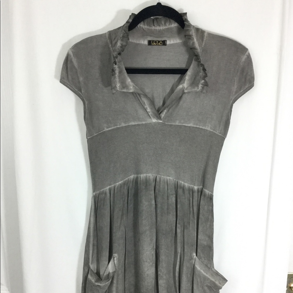 Lola Made In Italy Gray Silk Blend Dress Pockets M